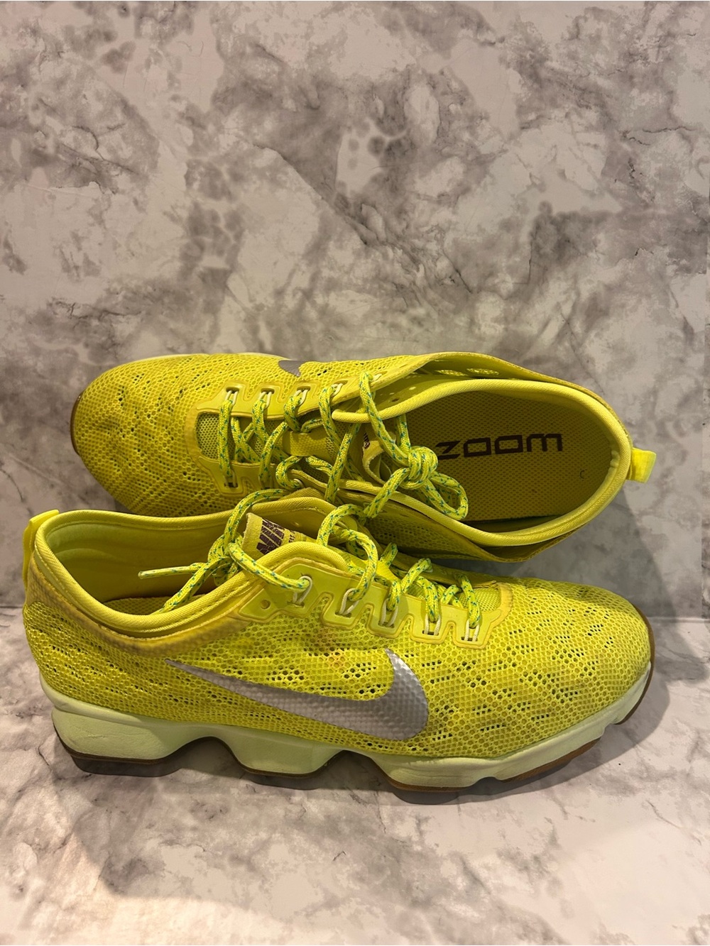 Nike Neon Green Mesh Zoom Running Shoes with Silver Swoosh